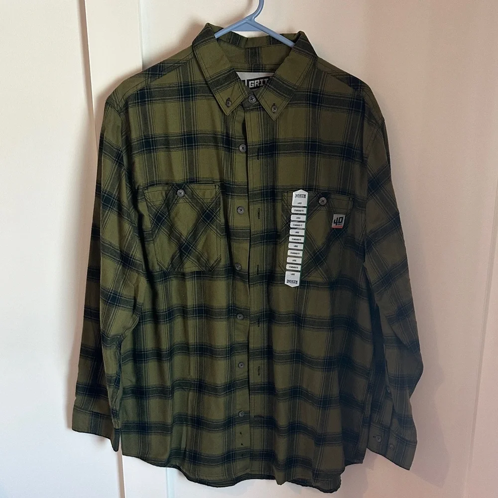 Duluth Trading 40 Grit Green Plaid Men's Shirt - Picture 1 of 6